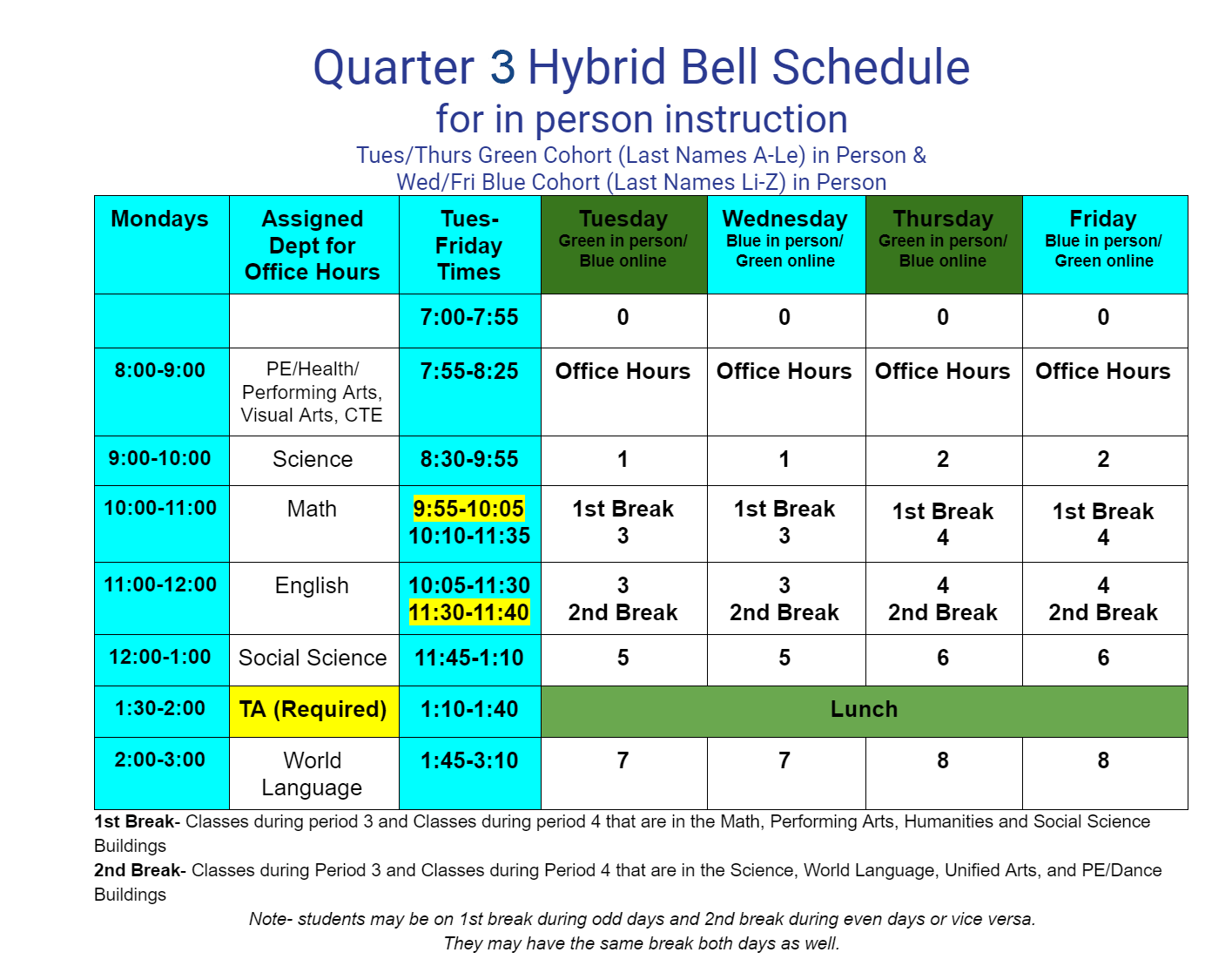 Q3 Regular Schedule