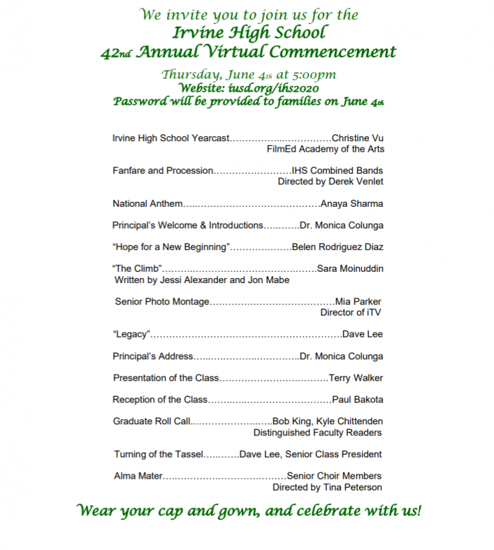Ihs 2020 Virtual Commencement Irvine High School