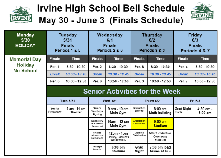 Spring 22 Finals Week Schedule