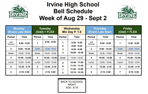 Week schedule w back to school night