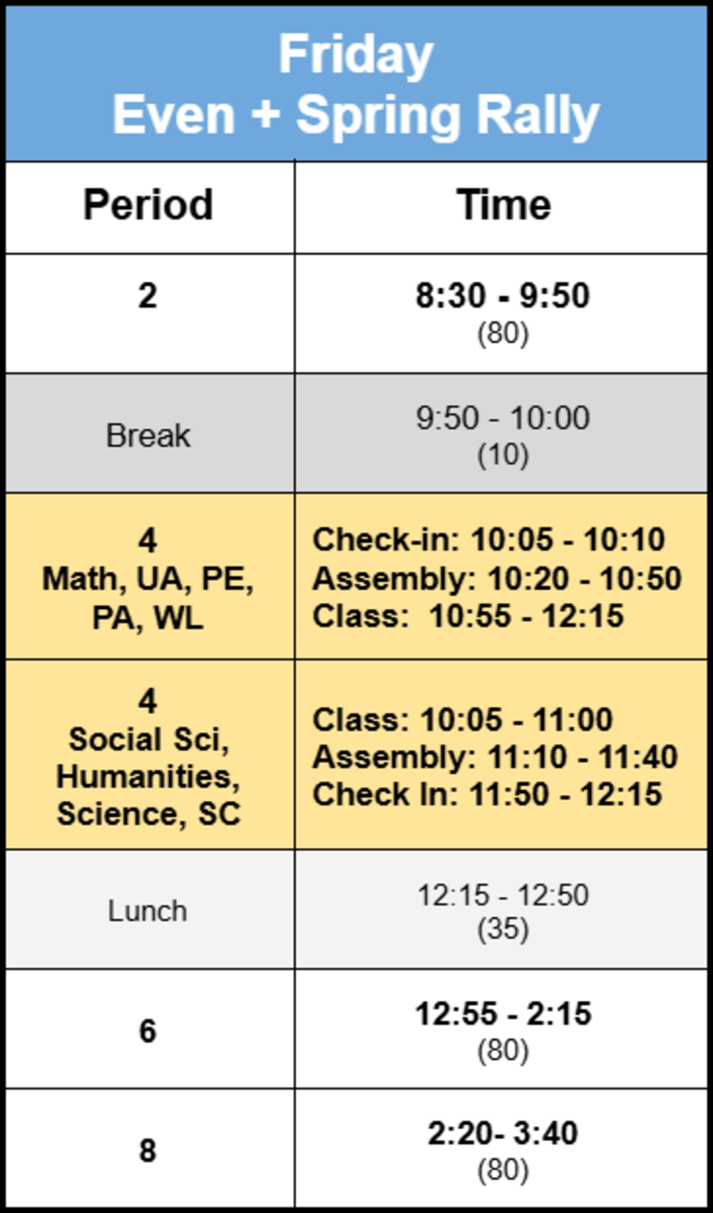 Spring Rally Schedule