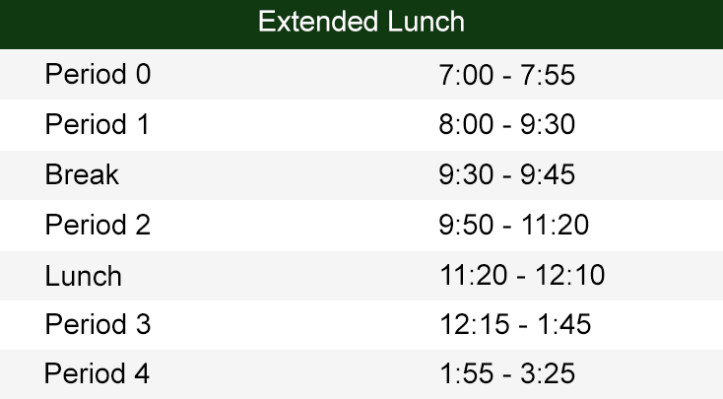 Extended Lunch Bell Schedule