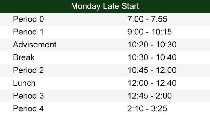 9am Late Start Schedule