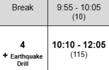 Friday Even + Earthquake Drill