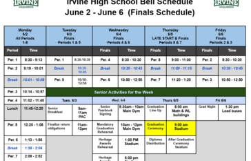 2025 Spring Finals Week Schedule