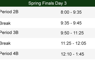 Day 3 Spring Finals Bell Schedule