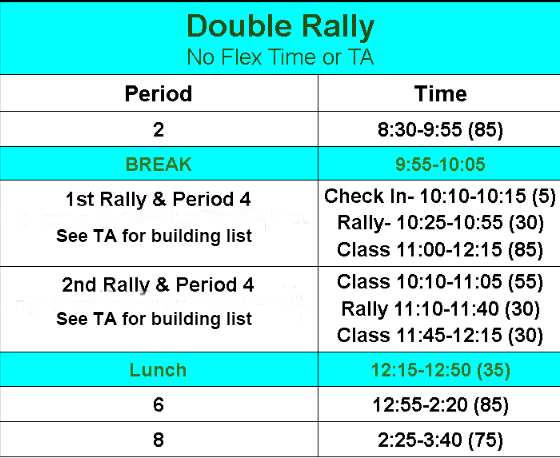 Double Rally Schedule w/o Build