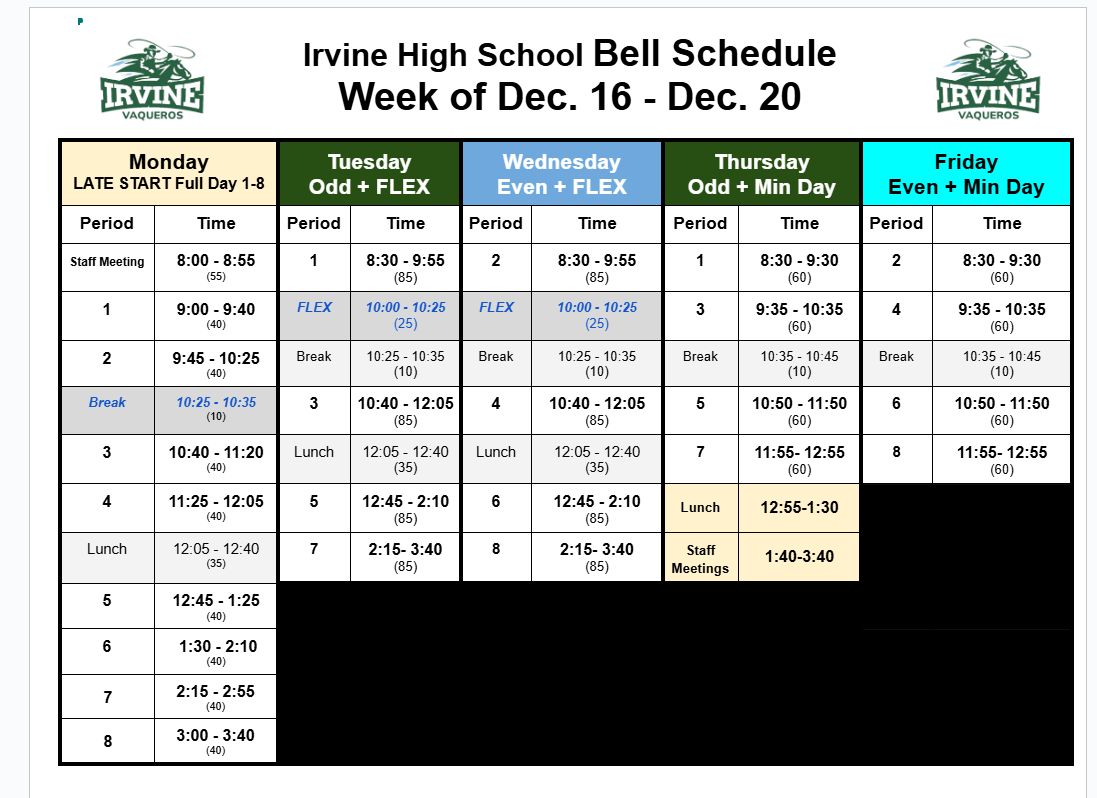 Dec 16-20 24 schedule