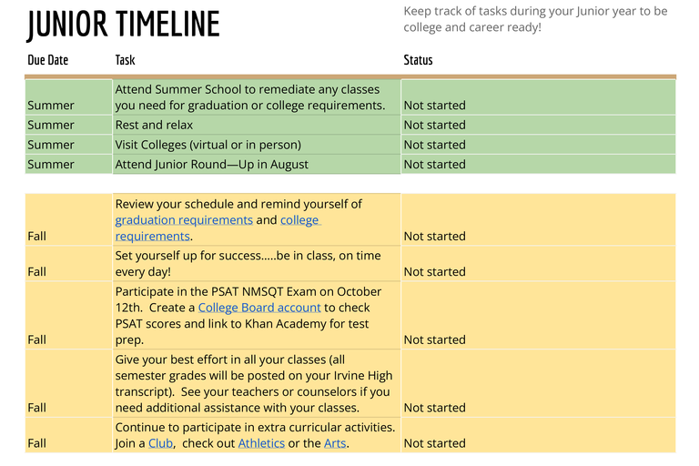 Junior Timeline